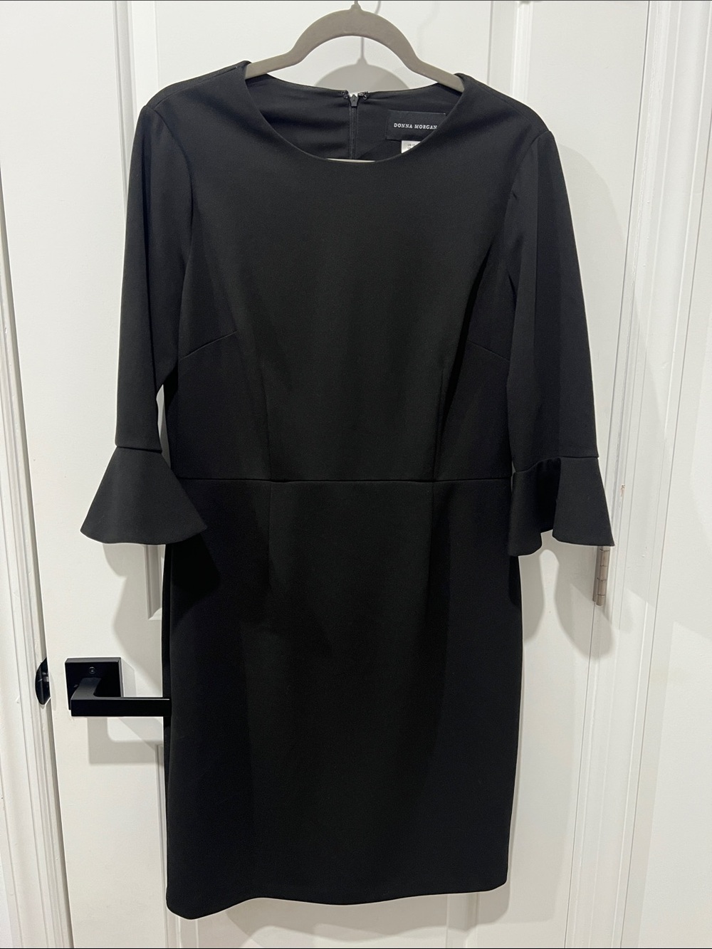 Donna Morgan Black Long-Sleeve Sheath Dress with Ruffle Cuffs Size 12